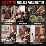 TEENO Brushless Power Tool Combo Kit, 6-in-1 Cordless Interchangeable Multi-Tool Set (Drill, Impact Wrench, Oscillating Tool, Reciprocating & Chain Saws, Sander), 3Ah Battery, USB Adapter & Hard Case - Image 8
