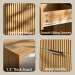 FURSUN 58" Home Office Desk with Power Outlet & File Cabinet, Modern Fluted Executive Desk with 3 Storage Drawers, Large Computer Workstation for Study & Bedroom, Natural Oak - Image 7
