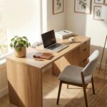 FURSUN 58" Home Office Desk with Power Outlet & File Cabinet, Modern Fluted Executive Desk with 3 Storage Drawers, Large Computer Workstation for Study & Bedroom, Natural Oak - Image 8