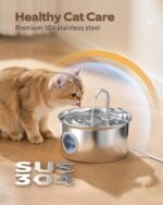 Stainless Steel Cat Water Fountain: Cat Fountain with 6 Filters + 3 Sponges - 88oz/2.6L Pet Water Fountain for Cats Inside - Silent Cats Water Bowl Dispenser - ATMZIQXR Kitty Drinking Fountains - Image 4