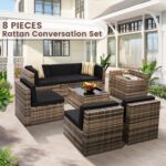 KROFEM 8-Piece Patio Furniture Set, Outdoor Wicker Rattan Sectional with Thick Cushions, Glass Top Table with Hidden Storage, Outdoor Conversation Set for Backyard, Porch, Patio, Black - Image 3