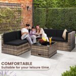 KROFEM 8-Piece Patio Furniture Set, Outdoor Wicker Rattan Sectional with Thick Cushions, Glass Top Table with Hidden Storage, Outdoor Conversation Set for Backyard, Porch, Patio, Black - Image 4