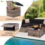 KROFEM 8-Piece Patio Furniture Set, Outdoor Wicker Rattan Sectional with Thick Cushions, Glass Top Table with Hidden Storage, Outdoor Conversation Set for Backyard, Porch, Patio, Black - Image 5