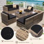KROFEM 8-Piece Patio Furniture Set, Outdoor Wicker Rattan Sectional with Thick Cushions, Glass Top Table with Hidden Storage, Outdoor Conversation Set for Backyard, Porch, Patio, Black - Image 6