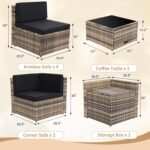 KROFEM 8-Piece Patio Furniture Set, Outdoor Wicker Rattan Sectional with Thick Cushions, Glass Top Table with Hidden Storage, Outdoor Conversation Set for Backyard, Porch, Patio, Black - Image 7