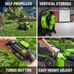 Greenworks 48V (24V x 2) High - Performance Cordless Yard Tool Combo: 21" self propelled lawn mower, 12" Trimmer & Blower, with 3 Batteries & 2 Chargers - Image 6