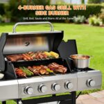 EUHOME 51,000 BTU 4-Burner Propane Gas Grill with Side Burner – Large 452 sq.in Stainless Steel BBQ Grill, Enameled Cast Iron Grates, 4 Swivel Casters & Protective Cover for Backyard Patio Family - Image 4