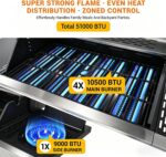 EUHOME 51,000 BTU 4-Burner Propane Gas Grill with Side Burner – Large 452 sq.in Stainless Steel BBQ Grill, Enameled Cast Iron Grates, 4 Swivel Casters & Protective Cover for Backyard Patio Family - Image 6