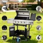 EUHOME 51,000 BTU 4-Burner Propane Gas Grill with Side Burner – Large 452 sq.in Stainless Steel BBQ Grill, Enameled Cast Iron Grates, 4 Swivel Casters & Protective Cover for Backyard Patio Family - Image 7