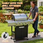 EUHOME 51,000 BTU 4-Burner Propane Gas Grill with Side Burner – Large 452 sq.in Stainless Steel BBQ Grill, Enameled Cast Iron Grates, 4 Swivel Casters & Protective Cover for Backyard Patio Family - Image 8