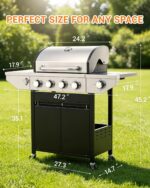 EUHOME 51,000 BTU 4-Burner Propane Gas Grill with Side Burner – Large 452 sq.in Stainless Steel BBQ Grill, Enameled Cast Iron Grates, 4 Swivel Casters & Protective Cover for Backyard Patio Family - Image 9