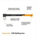 Fiskars X28 Splitting Axe 28", Forged Steel Blade for More One-Strike Splits on Medium Logs, Shock-Absorbing FiberComp Handle & Low-Friction Coating for Easy Removal & Rust Protection - Image 4