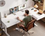 OffiGo L Shaped Electric Standing Desk with Wooden Drawers, 63 Inch Height Adjustable Corner Workstation with Power Outlets, Sit Stand Table for Home, Office, White - Image 3