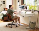 OffiGo L Shaped Electric Standing Desk with Wooden Drawers, 63 Inch Height Adjustable Corner Workstation with Power Outlets, Sit Stand Table for Home, Office, White - Image 10