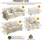 KEIKI 3-Piece Chesterfield Sofa Set with 1 Velvet 3-Seater Sofa & 1 Loveseat & 1 Single Sofa, 6-Seater Couch Set with Nailhead Trim & Rolled Arms & 1 Ottoman & 6 Pillow, for Living Room, White - Image 3