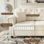 KEIKI 3-Piece Chesterfield Sofa Set with 1 Velvet 3-Seater Sofa & 1 Loveseat & 1 Single Sofa, 6-Seater Couch Set with Nailhead Trim & Rolled Arms & 1 Ottoman & 6 Pillow, for Living Room, White - Image 5