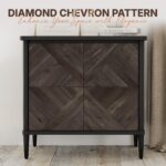 Howizz Lenia Solid Wood Sideboard Buffet Cabinet with Storage, Chevron Diamond Pattern Doors, Mid-Century Modern Rustic Farmhouse Accent Cabinet for Living Room, Entryway, Mocha Black - Image 4