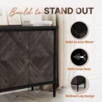 Howizz Lenia Solid Wood Sideboard Buffet Cabinet with Storage, Chevron Diamond Pattern Doors, Mid-Century Modern Rustic Farmhouse Accent Cabinet for Living Room, Entryway, Mocha Black - Image 5