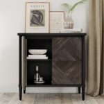 Howizz Lenia Solid Wood Sideboard Buffet Cabinet with Storage, Chevron Diamond Pattern Doors, Mid-Century Modern Rustic Farmhouse Accent Cabinet for Living Room, Entryway, Mocha Black - Image 8