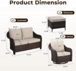 7 Piece Patio Wicker Conversation Set, All-Weather Use Outdoor Wicker Loveseat with 4 PE Rattan Ottomans,4 Swivel Chair, Ideal for Porch, Backyard, Balcony, Poolside, Beige - Image 3