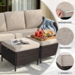 7 Piece Patio Wicker Conversation Set, All-Weather Use Outdoor Wicker Loveseat with 4 PE Rattan Ottomans,4 Swivel Chair, Ideal for Porch, Backyard, Balcony, Poolside, Beige - Image 9