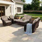 7 Piece Patio Wicker Conversation Set, All-Weather Use Outdoor Wicker Loveseat with 4 PE Rattan Ottomans,4 Swivel Chair, Ideal for Porch, Backyard, Balcony, Poolside, Beige - Image 10