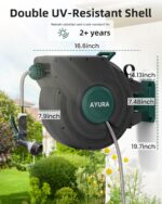 AYURA Retractable Garden Hose Reel 100 ft x 1/2 inch with Pro Metal Shaft, Heavy Duty Automatic Garden Hose Reels with Kink-Free Rewind and Lock at Any Length, Wall Mount Water Hose Reel for Outside - Image 8