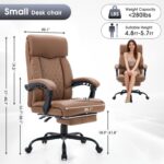 Leather Office Chair with footrest, Quilted Back, 360°Swivel - Image 3