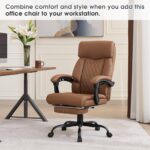 Leather Office Chair with footrest, Quilted Back, 360°Swivel - Image 4