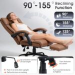 Leather Office Chair with footrest, Quilted Back, 360°Swivel - Image 6