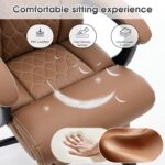 Leather Office Chair with footrest, Quilted Back, 360°Swivel - Image 7