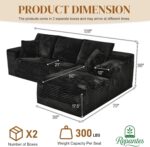 108" L Shaped Boneless Sectional Couches for Living Room, Comfy Corduroy Floor Cloud Sofa with Chaise, Wide Armrest, Deep Seat, Memory Foam, Assembly Free, Ideal for Small Spaces, Black - Image 3