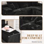 108" L Shaped Boneless Sectional Couches for Living Room, Comfy Corduroy Floor Cloud Sofa with Chaise, Wide Armrest, Deep Seat, Memory Foam, Assembly Free, Ideal for Small Spaces, Black - Image 4