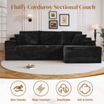 108" L Shaped Boneless Sectional Couches for Living Room, Comfy Corduroy Floor Cloud Sofa with Chaise, Wide Armrest, Deep Seat, Memory Foam, Assembly Free, Ideal for Small Spaces, Black - Image 7