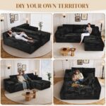 108" L Shaped Boneless Sectional Couches for Living Room, Comfy Corduroy Floor Cloud Sofa with Chaise, Wide Armrest, Deep Seat, Memory Foam, Assembly Free, Ideal for Small Spaces, Black - Image 8