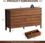 Furniway 55" Mid-Century Modern Dresser for Bedroom, 6 Drawer Wide Chest of Drawers with Wood Legs, Large Storage Bedroom Dresser, Walnut - Image 3