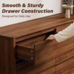 Furniway 55" Mid-Century Modern Dresser for Bedroom, 6 Drawer Wide Chest of Drawers with Wood Legs, Large Storage Bedroom Dresser, Walnut - Image 5