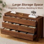 Furniway 55" Mid-Century Modern Dresser for Bedroom, 6 Drawer Wide Chest of Drawers with Wood Legs, Large Storage Bedroom Dresser, Walnut - Image 6