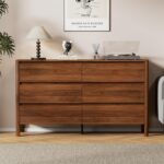 Furniway 55" Mid-Century Modern Dresser for Bedroom, 6 Drawer Wide Chest of Drawers with Wood Legs, Large Storage Bedroom Dresser, Walnut - Image 8