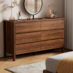 Furniway 55" Mid-Century Modern Dresser for Bedroom, 6 Drawer Wide Chest of Drawers with Wood Legs, Large Storage Bedroom Dresser, Walnut - Image 9