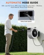 SUNPOW Retractable Garden Hose Reel - 1/2" x 100ft Wall Mounted Hose Reel with 3/4'' Brass Fitting & 10-Pattern Nozzle - Auto Slow Retraction, Any-Length Lock, 180°Swivel for Lawn & Gardening - Image 7