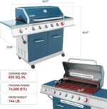 Royal Gourmet GA6402B 6 Burner Propane Gas Grill with Side Burner and Warming Rack, 74,000 BTUs, Cabinet Style Gas BBQ Grill for Barbecue Grilling & Backyard Cooking, Blue - Image 4