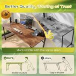 PRAISUN 55 Inch Computer Desk, Home Office Desk with Spacious Desktop, Modern Gaming Desk, Writing Study Table for Bedroom, Small Spaces, Work from Home Desk with Metal Frame, Rustic Brown - Image 5