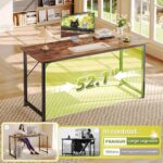PRAISUN 55 Inch Computer Desk, Home Office Desk with Spacious Desktop, Modern Gaming Desk, Writing Study Table for Bedroom, Small Spaces, Work from Home Desk with Metal Frame, Rustic Brown - Image 6