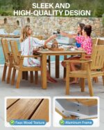 YEFU HIPS Patio Table Set: 7 Piece Outdoor Table and Chairs Dining Furniture Set with Umbrella Hole - Teak Modern Plastic Dining Sets 6 Person for Outside Deck with Metal Aluminum Frame - Image 5