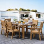 YEFU HIPS Patio Table Set: 7 Piece Outdoor Table and Chairs Dining Furniture Set with Umbrella Hole - Teak Modern Plastic Dining Sets 6 Person for Outside Deck with Metal Aluminum Frame - Image 10