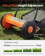 VEVOR Push Reel Lawn Mower 14 inch, 5 Blades Manual Push Mower No Motor, 0.6-1.75 in Adjustable Cutting Height, Walk-Behind Lawn Mowers with Grass Catcher Bag for Green Lawns, Driveways, Courtyards - Image 5