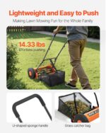 VEVOR Push Reel Lawn Mower 14 inch, 5 Blades Manual Push Mower No Motor, 0.6-1.75 in Adjustable Cutting Height, Walk-Behind Lawn Mowers with Grass Catcher Bag for Green Lawns, Driveways, Courtyards - Image 6