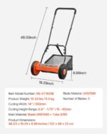 VEVOR Push Reel Lawn Mower 14 inch, 5 Blades Manual Push Mower No Motor, 0.6-1.75 in Adjustable Cutting Height, Walk-Behind Lawn Mowers with Grass Catcher Bag for Green Lawns, Driveways, Courtyards - Image 8