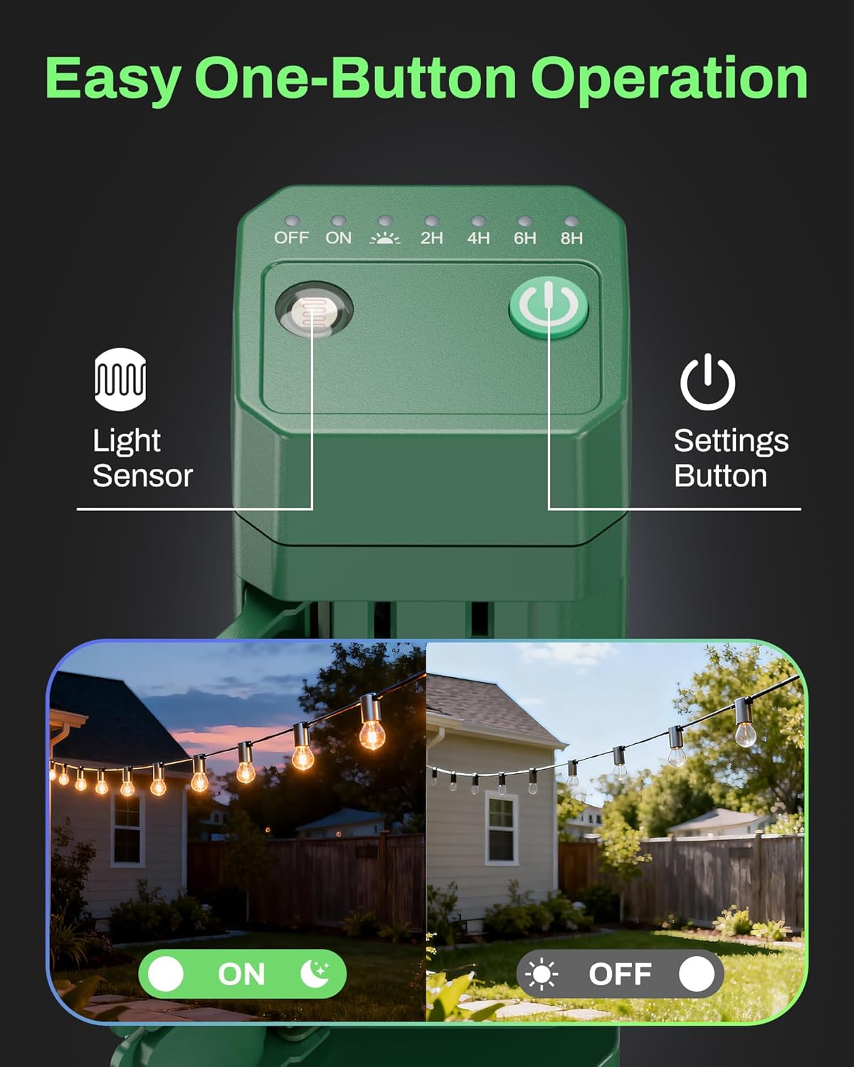 BN-LINK Outdoor Power Stake Timer, Dusk to Dawn Sensor for Outdoor Lights, 6 Grounded Outlets, 6ft Extension Cord, 1875W/15A,Christmas Decorations, ETL Listed - Image 4